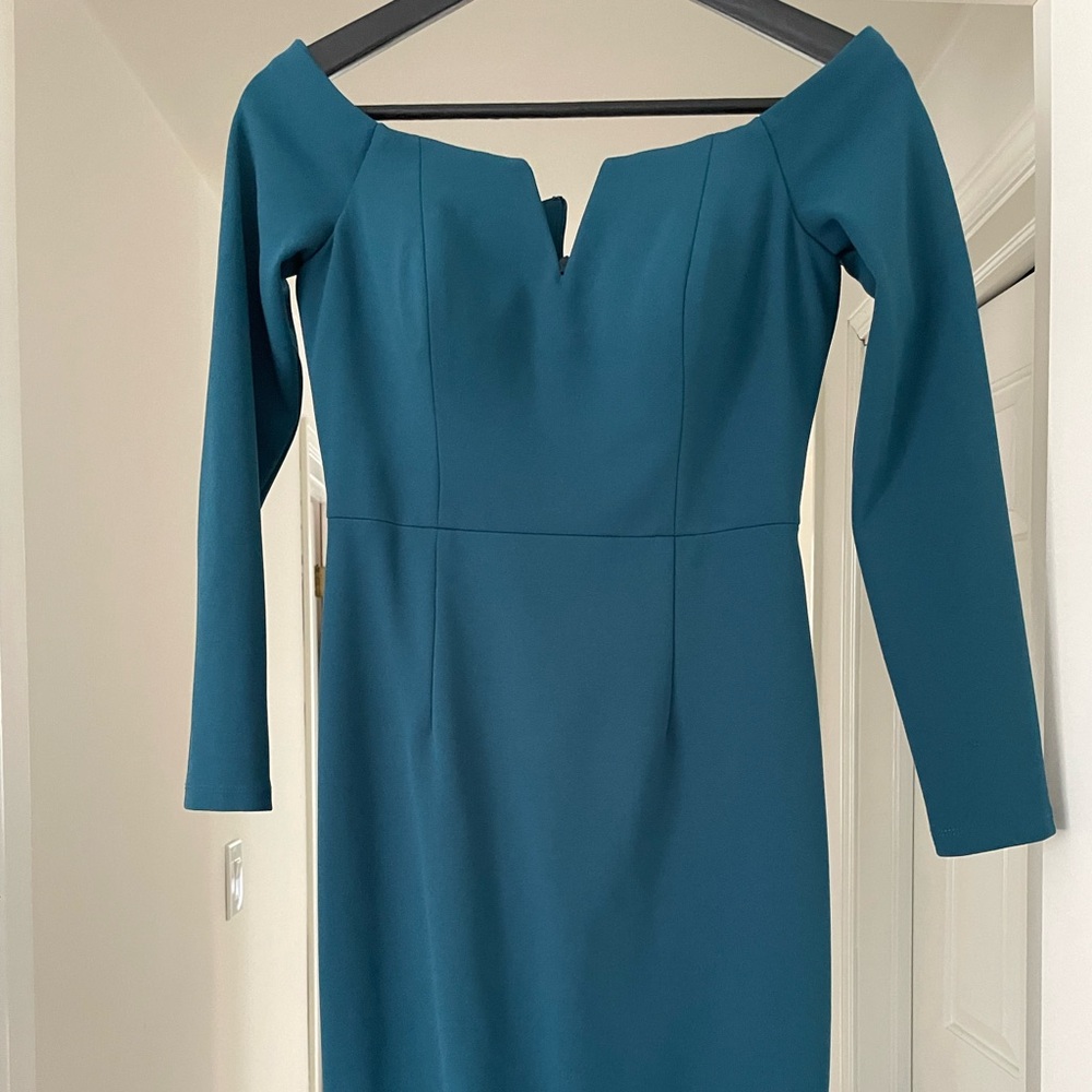 Vince Camuto teal, off-shoulder Midi Dress